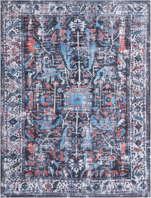 Washable Black 7' 10 x 10' Mangata Rectangle Area Rug Easy to Clean Stain Resistant & Durable Chenille Traditional Vintage Distressed Carpet for Sale at Rug Engine