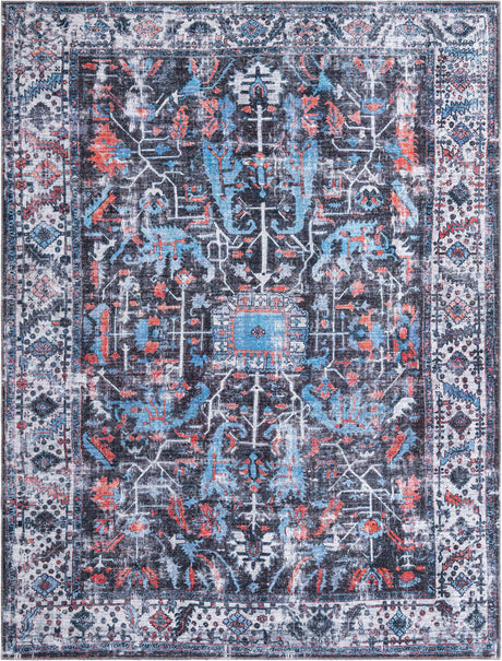 Washable Black 7' 10 x 10' Mangata Rectangle Area Rug Easy to Clean Stain Resistant & Durable Chenille Traditional Vintage Distressed Carpet for Sale at Rug Engine