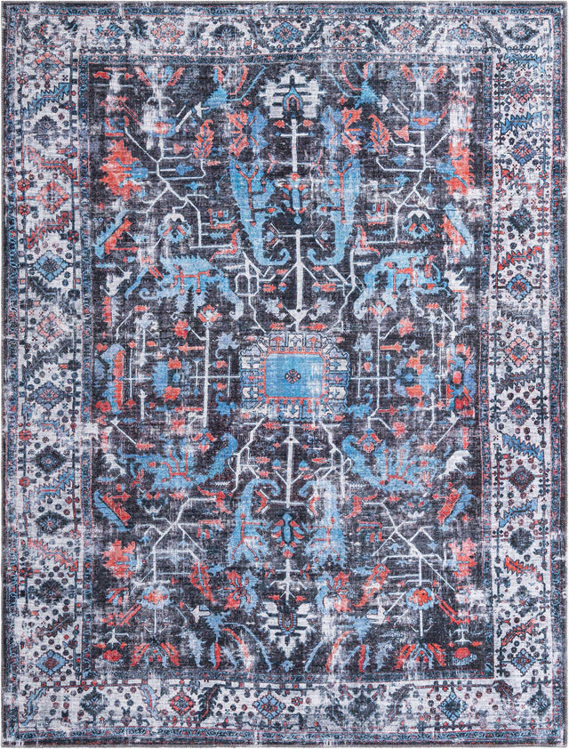 Washable Black 7' 10 x 10' Mangata Rectangle Area Rug Easy to Clean Stain Resistant & Durable Chenille Traditional Vintage Distressed Carpet for Sale at Rug Engine