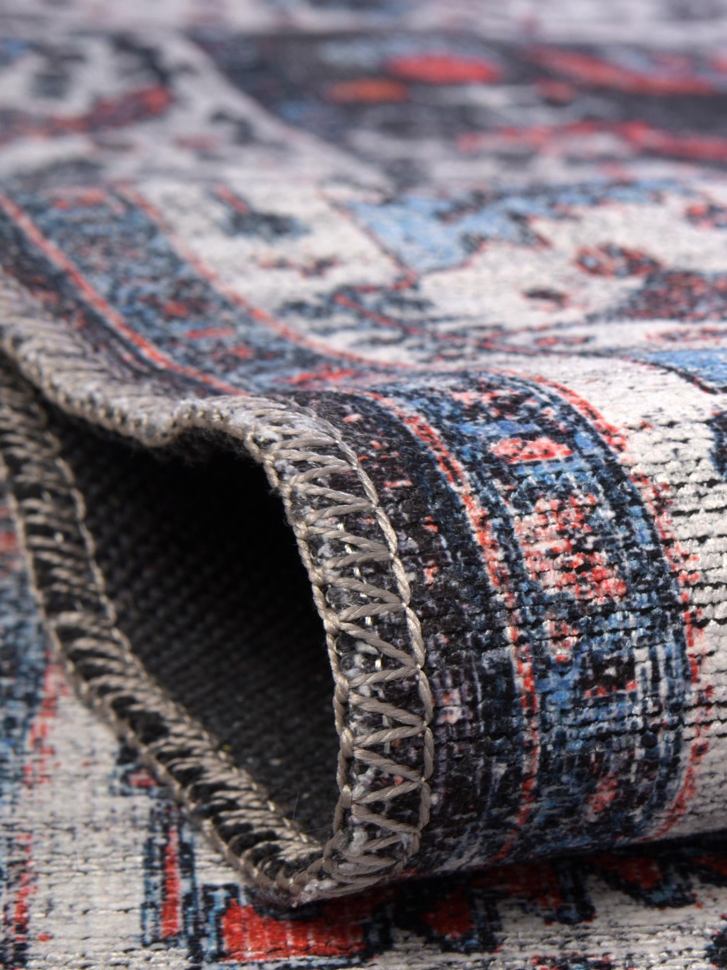 Washable Black 9' 2 x 12' Mangata Rectangle Area Rug Easy to Clean Stain Resistant & Durable Chenille Traditional Vintage Distressed Carpet for Sale at Rug Engine
