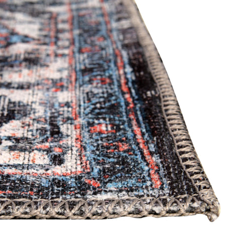 Washable Black 9' 2 x 12' Mangata Rectangle Area Rug Easy to Clean Stain Resistant & Durable Chenille Traditional Vintage Distressed Carpet for Sale at Rug Engine