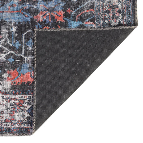 Washable Black 9' 2 x 12' Mangata Rectangle Area Rug Easy to Clean Stain Resistant & Durable Chenille Traditional Vintage Distressed Carpet for Sale at Rug Engine