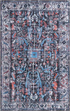 Black 5' 3 x 8' Mangata Washable Rectangle Rug