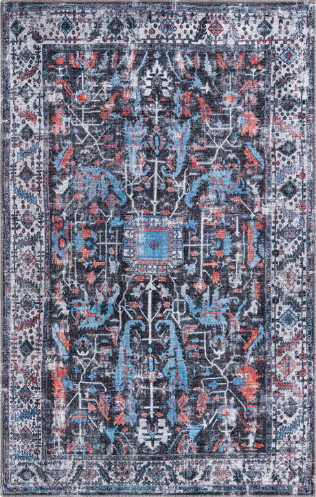 Black 5' 3 x 8' Mangata Washable Rectangle Rug