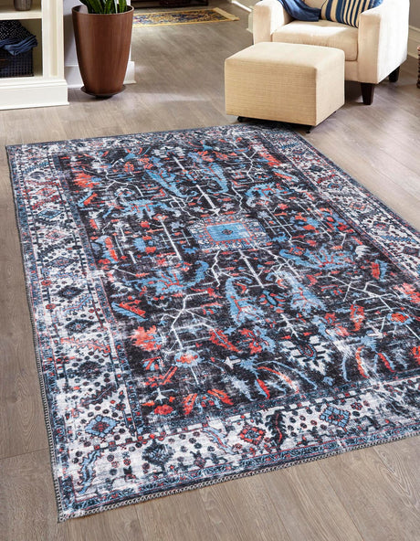 Black 5' 3 x 8' Mangata Washable Rectangle Rug