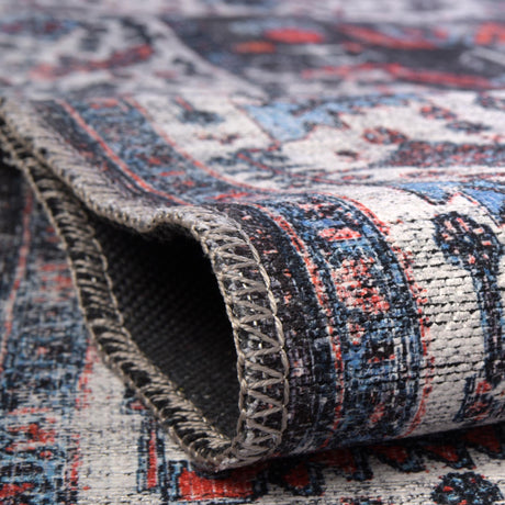 Washable Black 5' 3 x 5' 3 Mangata Square Area Rug Easy to Clean Stain Resistant & Durable Chenille Traditional Vintage Distressed Carpet for Sale at Rug Engine
