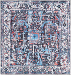Washable Black 5' 3 x 5' 3 Mangata Square Area Rug Easy to Clean Stain Resistant & Durable Chenille Traditional Vintage Distressed Carpet for Sale at Rug Engine