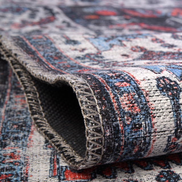 Washable Black 3' 11 x 3' 11 Mangata Round Area Rug Easy to Clean Stain Resistant & Durable Chenille Traditional Vintage Distressed Carpet for Sale at Rug Engine