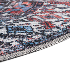Washable Black 3' 11 x 3' 11 Mangata Round Area Rug Easy to Clean Stain Resistant & Durable Chenille Traditional Vintage Distressed Carpet for Sale at Rug Engine