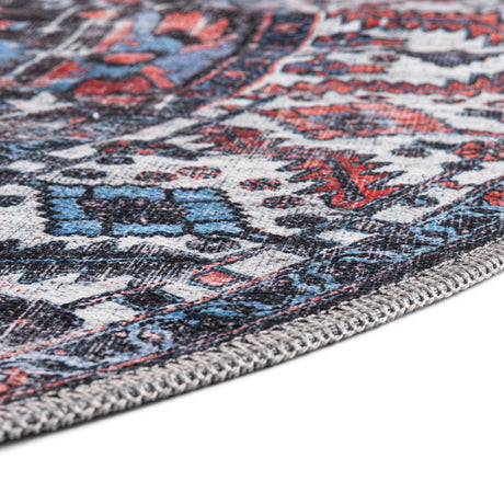 Washable Black 3' 11 x 3' 11 Mangata Round Area Rug Easy to Clean Stain Resistant & Durable Chenille Traditional Vintage Distressed Carpet for Sale at Rug Engine
