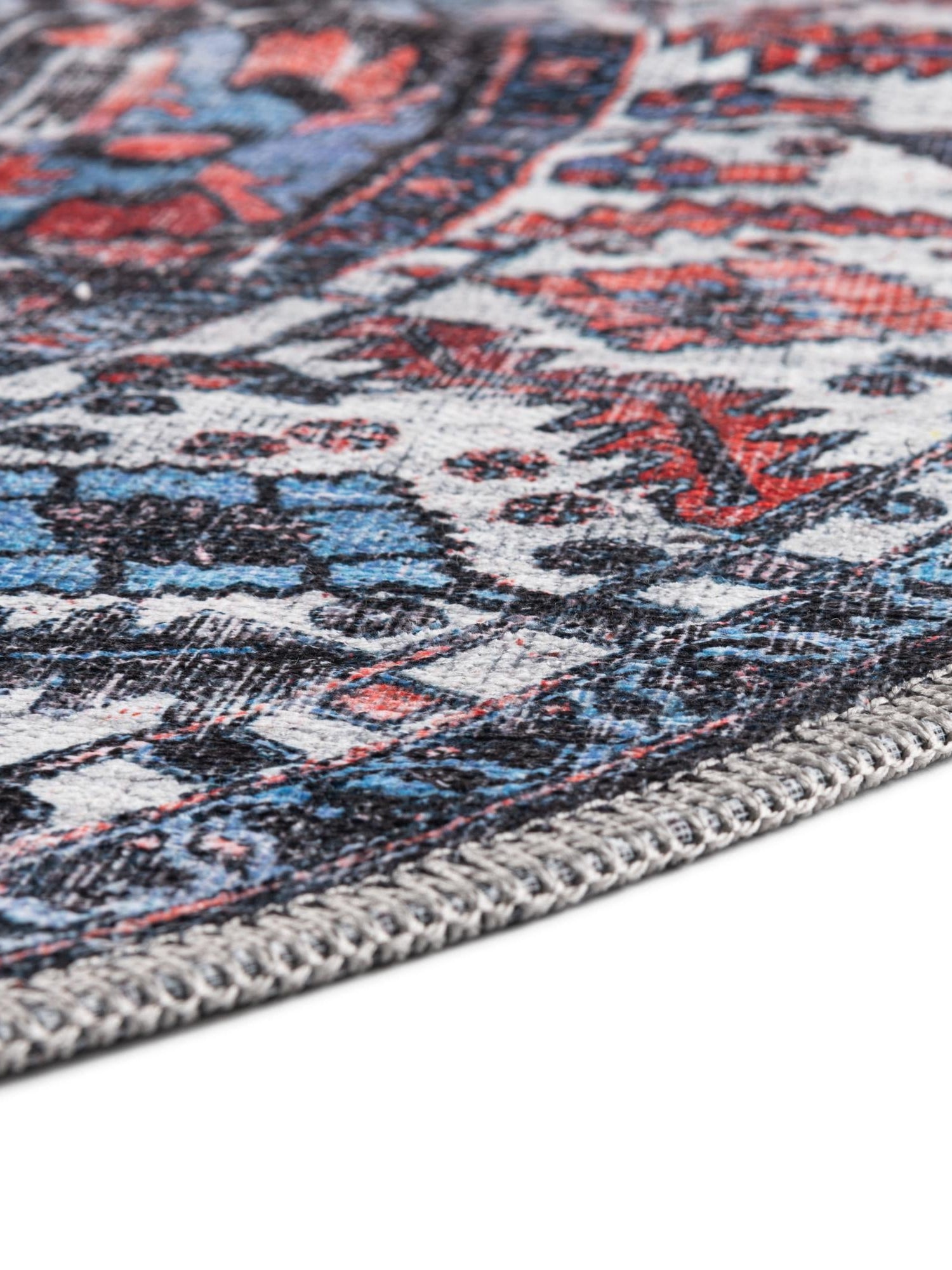 Washable Black 5' 3 x 5' 3 Mangata Round Area Rug Easy to Clean Stain Resistant & Durable Chenille Traditional Vintage Distressed Carpet for Sale at Rug Engine