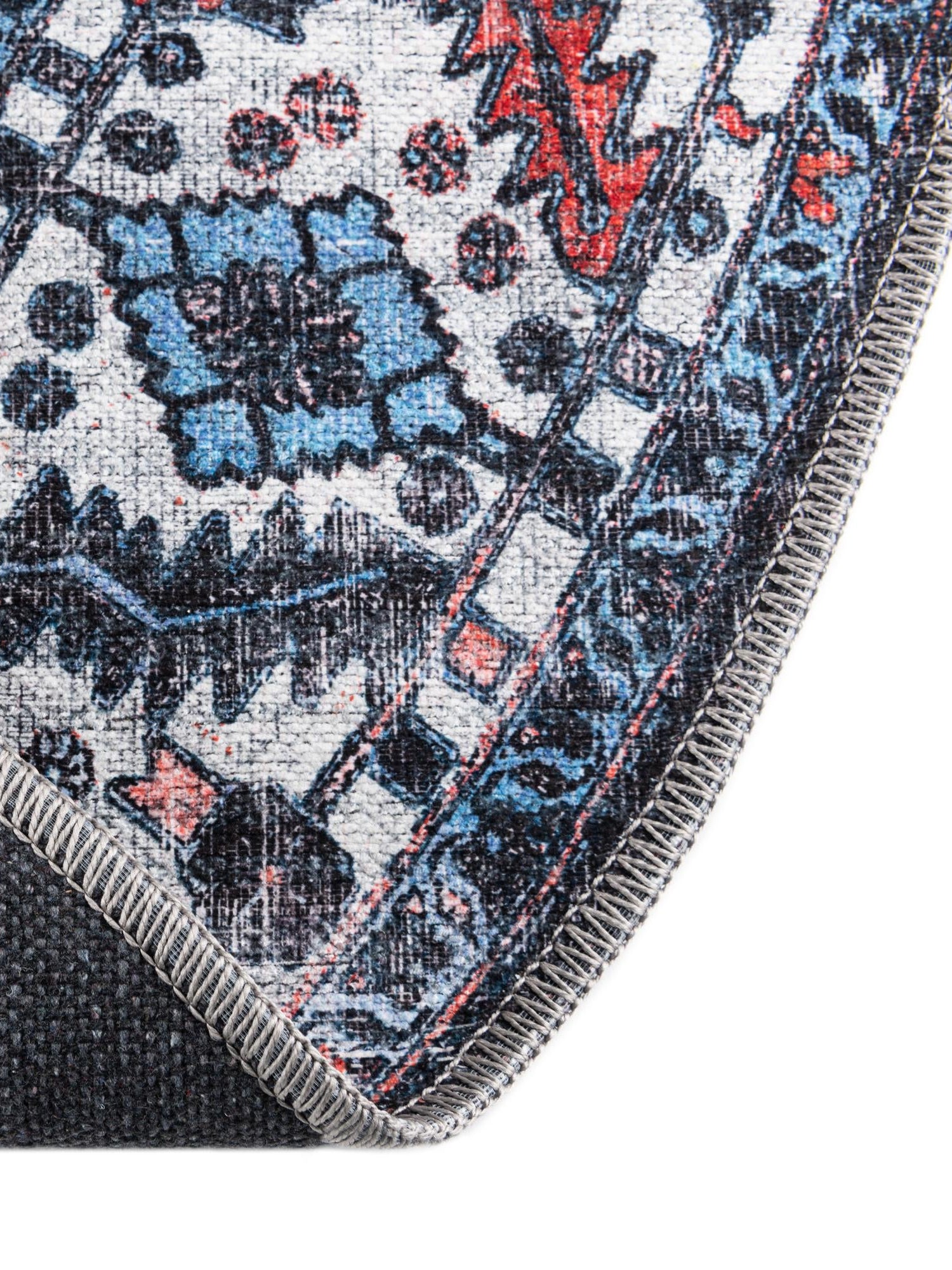 Washable Black 5' 3 x 5' 3 Mangata Round Area Rug Easy to Clean Stain Resistant & Durable Chenille Traditional Vintage Distressed Carpet for Sale at Rug Engine