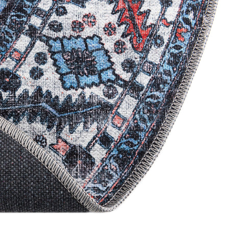 Washable Black 5' 3 x 5' 3 Mangata Round Area Rug Easy to Clean Stain Resistant & Durable Chenille Traditional Vintage Distressed Carpet for Sale at Rug Engine