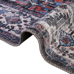 Washable Black 7' 3 x 7' 3 Mangata Round Area Rug Easy to Clean Stain Resistant & Durable Chenille Traditional Vintage Distressed Carpet for Sale at Rug Engine