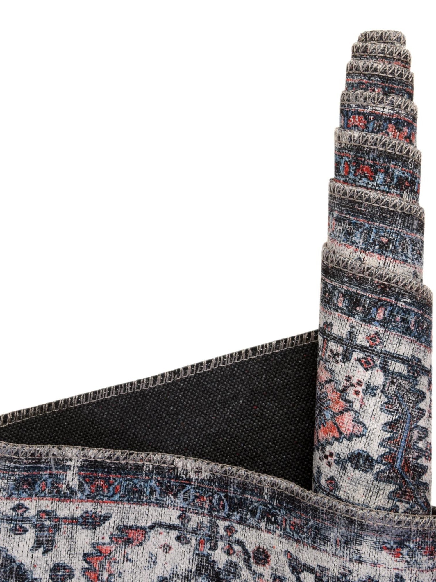 Washable Black 7' 3 x 7' 3 Mangata Round Area Rug Easy to Clean Stain Resistant & Durable Chenille Traditional Vintage Distressed Carpet for Sale at Rug Engine