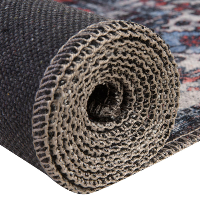 Washable Black 3' 11 x 3' 11 Mangata Round Area Rug Easy to Clean Stain Resistant & Durable Chenille Traditional Vintage Distressed Carpet for Sale at Rug Engine