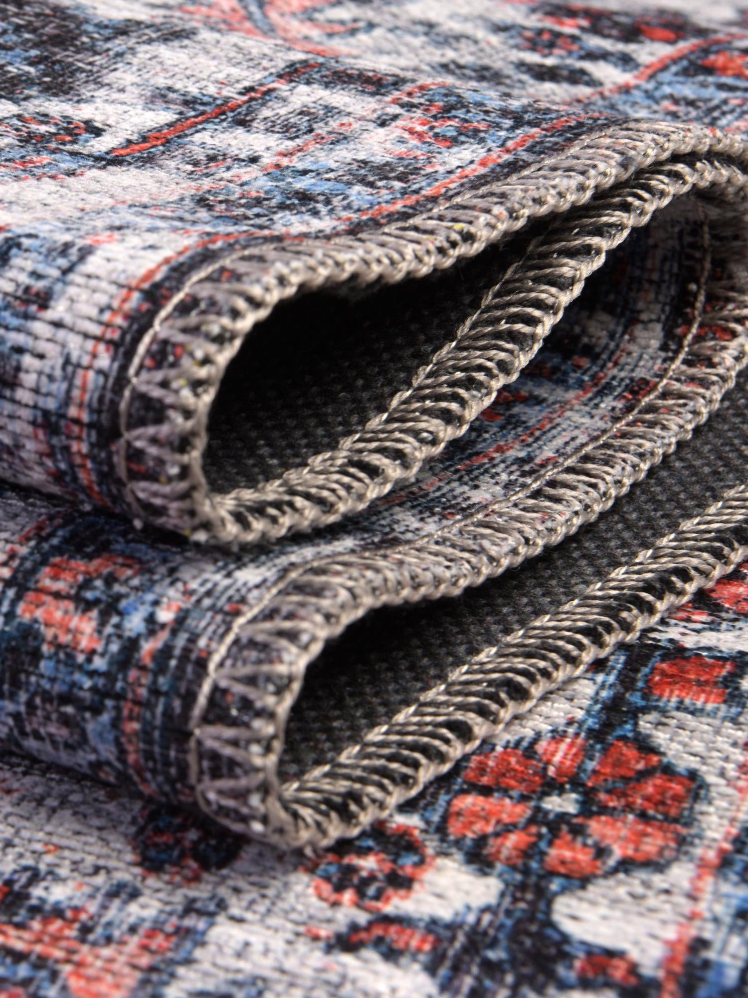 Washable Black 7' 3 x 7' 3 Mangata Round Area Rug Easy to Clean Stain Resistant & Durable Chenille Traditional Vintage Distressed Carpet for Sale at Rug Engine