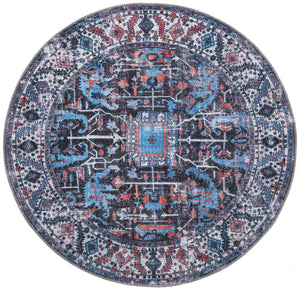 Washable Black 5' 3 x 5' 3 Mangata Round Area Rug Easy to Clean Stain Resistant & Durable Chenille Traditional Vintage Distressed Carpet for Sale at Rug Engine
