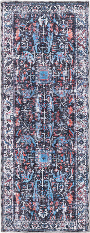 Washable Black 2' x 5' Mangata Runner Area Rug Easy to Clean Stain Resistant & Durable Chenille Traditional Vintage Distressed Carpet for Sale at Rug Engine