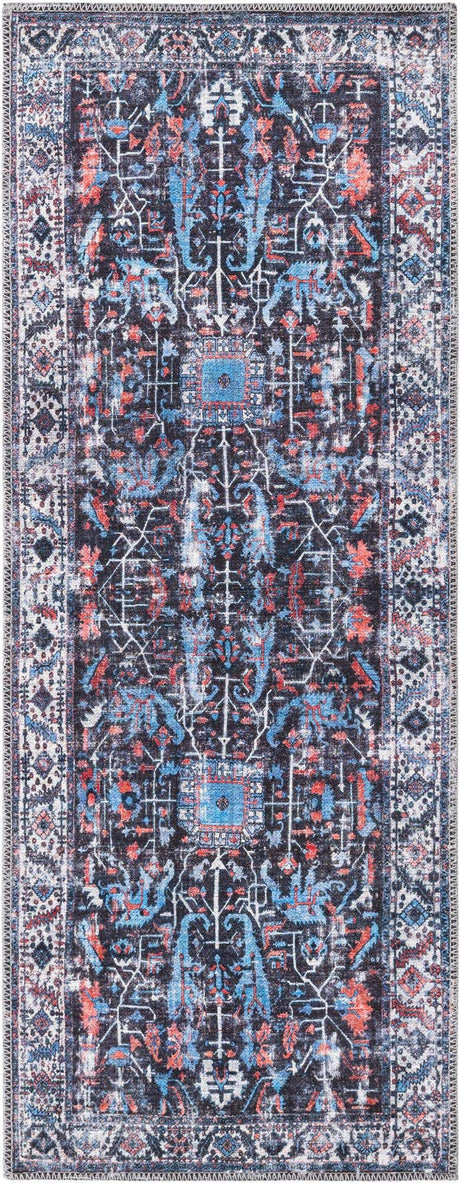 Washable Black 2' x 5' Mangata Runner Area Rug Easy to Clean Stain Resistant & Durable Chenille Traditional Vintage Distressed Carpet for Sale at Rug Engine