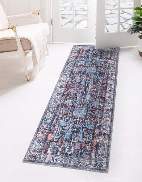 Washable Black 2' x 6' Mangata Runner Area Rug Easy to Clean Stain Resistant & Durable Chenille Traditional Vintage Distressed Carpet for Sale at Rug Engine