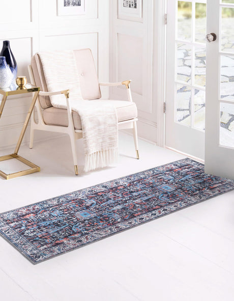 Washable Black 2' x 5' Mangata Runner Area Rug Easy to Clean Stain Resistant & Durable Chenille Traditional Vintage Distressed Carpet for Sale at Rug Engine