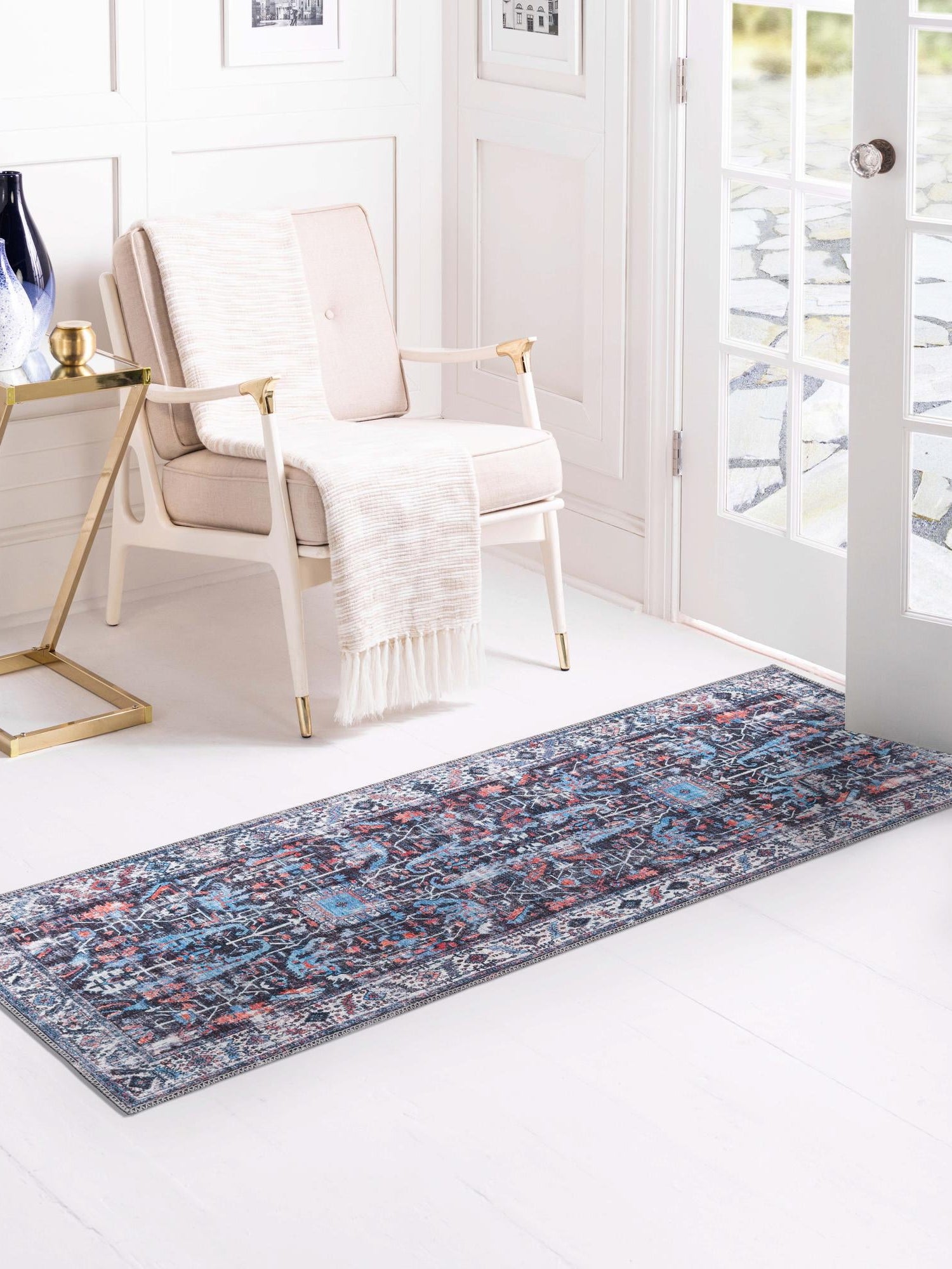Washable Black 2' 7 x 13' Mangata Runner Area Rug Easy to Clean Stain Resistant & Durable Chenille Traditional Vintage Distressed Carpet for Sale at Rug Engine