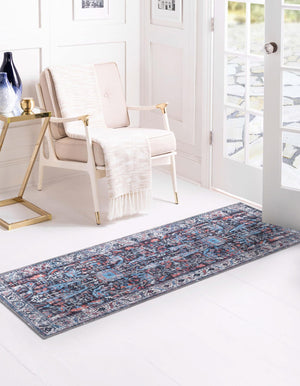 Washable Black 2' x 10' Mangata Runner Area Rug Easy to Clean Stain Resistant & Durable Chenille Traditional Vintage Distressed Carpet for Sale at Rug Engine