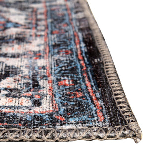 Washable Black 2' x 7' 10 Mangata Runner Area Rug Easy to Clean Stain Resistant & Durable Chenille Traditional Vintage Distressed Carpet for Sale at Rug Engine