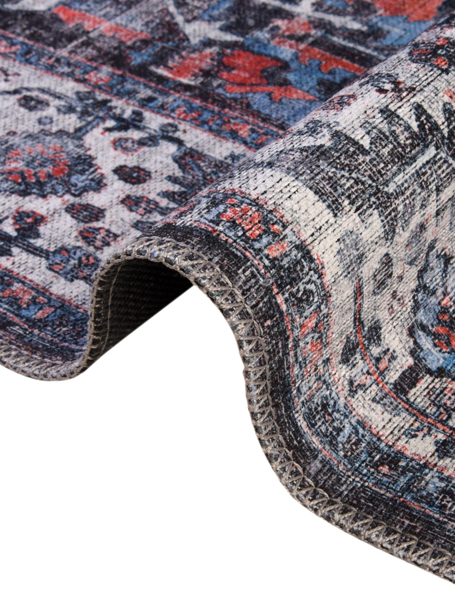 Washable Black 2' x 7' 10 Mangata Runner Area Rug Easy to Clean Stain Resistant & Durable Chenille Traditional Vintage Distressed Carpet for Sale at Rug Engine