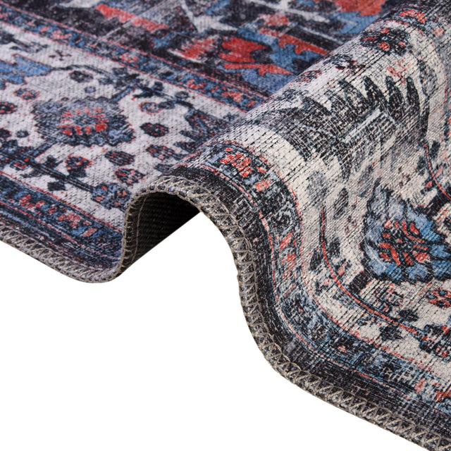 Washable Black 2' x 7' 10 Mangata Runner Area Rug Easy to Clean Stain Resistant & Durable Chenille Traditional Vintage Distressed Carpet for Sale at Rug Engine