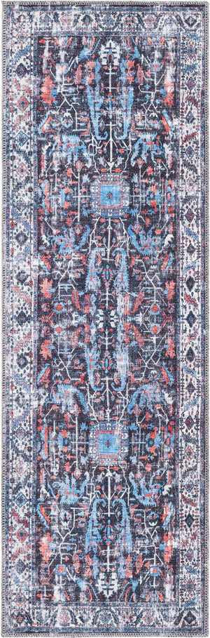 Washable Black 2' x 6' Mangata Runner Area Rug Easy to Clean Stain Resistant & Durable Chenille Traditional Vintage Distressed Carpet for Sale at Rug Engine