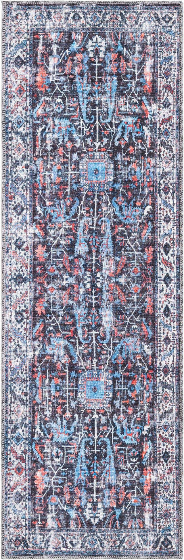 Washable Black 2' x 6' Mangata Runner Area Rug Easy to Clean Stain Resistant & Durable Chenille Traditional Vintage Distressed Carpet for Sale at Rug Engine