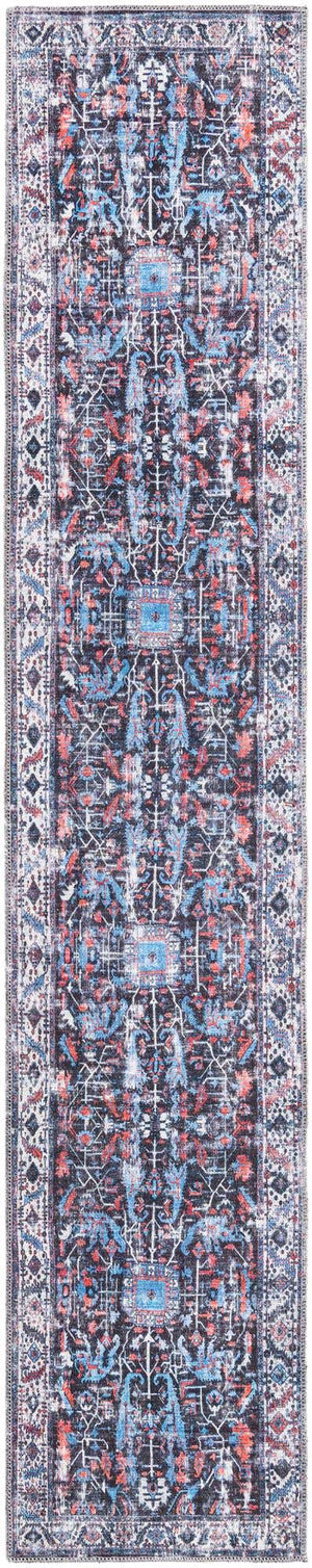 Washable Black 2' x 10' Mangata Runner Area Rug Easy to Clean Stain Resistant & Durable Chenille Traditional Vintage Distressed Carpet for Sale at Rug Engine