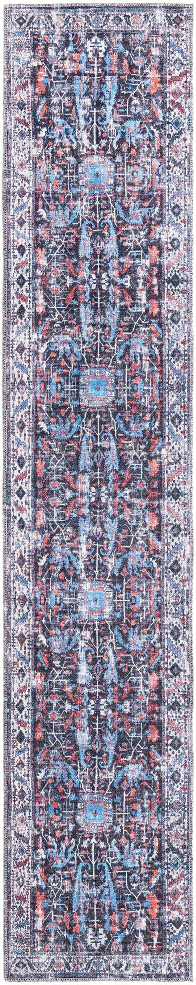 Washable Black 2' x 10' Mangata Runner Area Rug Easy to Clean Stain Resistant & Durable Chenille Traditional Vintage Distressed Carpet for Sale at Rug Engine