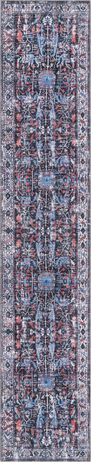 Washable Black 2' 7 x 13' Mangata Runner Area Rug Easy to Clean Stain Resistant & Durable Chenille Traditional Vintage Distressed Carpet for Sale at Rug Engine