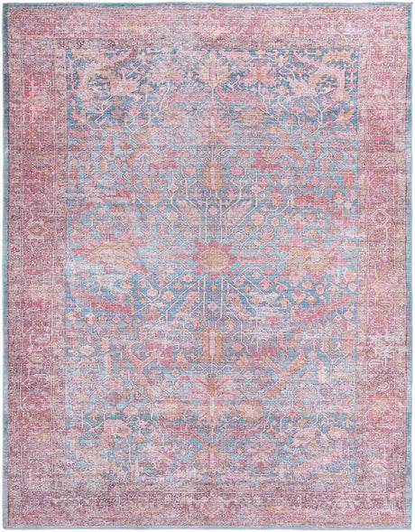 Washable Antique Blue 10' 6 x 13' Mangata Rectangle Area Rug Easy to Clean Stain Resistant & Durable Chenille Traditional Vintage Distressed Carpet for Sale at Rug Engine