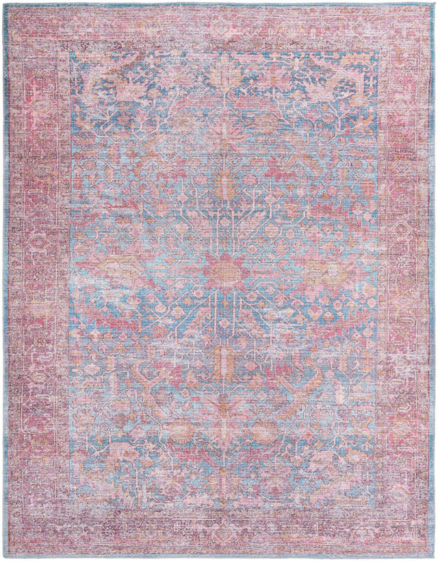 Washable Antique Blue 10' 6 x 13' Mangata Rectangle Area Rug Easy to Clean Stain Resistant & Durable Chenille Traditional Vintage Distressed Carpet for Sale at Rug Engine