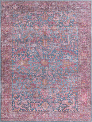 Washable Antique Blue 9' 2 x 12' Mangata Rectangle Area Rug Easy to Clean Stain Resistant & Durable Chenille Traditional Vintage Distressed Carpet for Sale at Rug Engine