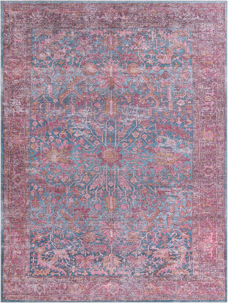 Washable Antique Blue 9' 2 x 12' Mangata Rectangle Area Rug Easy to Clean Stain Resistant & Durable Chenille Traditional Vintage Distressed Carpet for Sale at Rug Engine