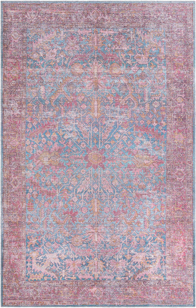 Washable Antique Blue 6' x 9' Mangata Washable Rectangle Area Rug Easy to Clean Stain Resistant & Durable Chenille Traditional Vintage Distressed Carpet for Sale at Rug Engine