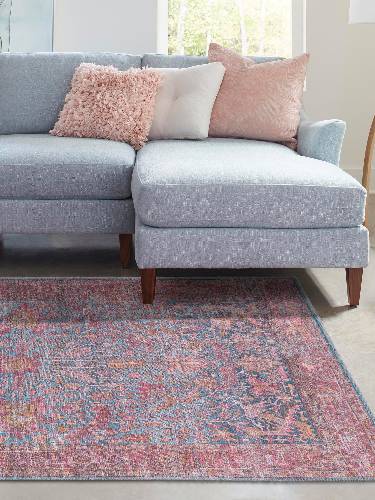 Washable Antique Blue 2' x 3' Mangata Rectangle Area Rug Easy to Clean Stain Resistant & Durable Chenille Traditional Vintage Distressed Carpet for Sale at Rug Engine