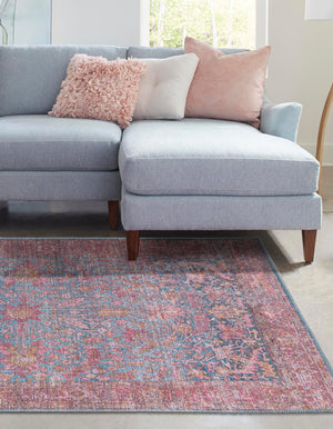 Washable Antique Blue 2' x 3' Mangata Rectangle Area Rug Easy to Clean Stain Resistant & Durable Chenille Traditional Vintage Distressed Carpet for Sale at Rug Engine