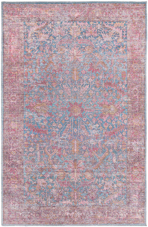 Washable Antique Blue 4' x 6' Mangata Washable Rectangle Area Rug Easy to Clean Stain Resistant & Durable Chenille Traditional Vintage Distressed Carpet for Sale at Rug Engine