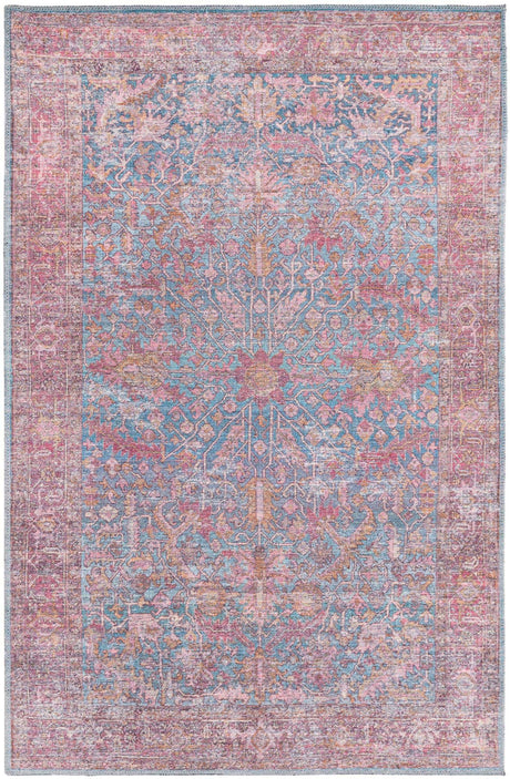 Washable Antique Blue 4' x 6' Mangata Washable Rectangle Area Rug Easy to Clean Stain Resistant & Durable Chenille Traditional Vintage Distressed Carpet for Sale at Rug Engine