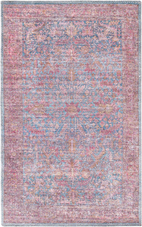 Washable Antique Blue 2' x 3' Mangata Rectangle Area Rug Easy to Clean Stain Resistant & Durable Chenille Traditional Vintage Distressed Carpet for Sale at Rug Engine