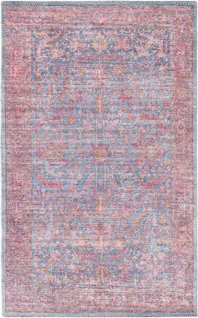 Washable Antique Blue 2' x 3' Mangata Rectangle Area Rug Easy to Clean Stain Resistant & Durable Chenille Traditional Vintage Distressed Carpet for Sale at Rug Engine