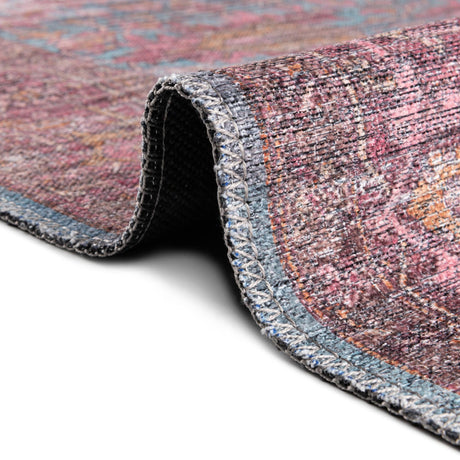 Washable Antique Blue 5' 3 x 5' 3 Mangata Square Area Rug Easy to Clean Stain Resistant & Durable Chenille Traditional Vintage Distressed Carpet for Sale at Rug Engine