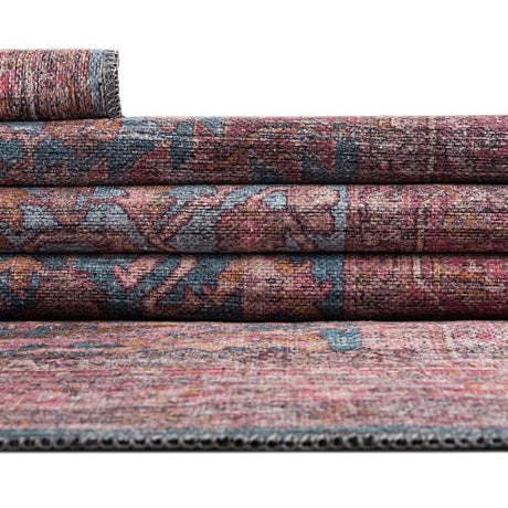 Washable Antique Blue 5' 3 x 5' 3 Mangata Square Area Rug Easy to Clean Stain Resistant & Durable Chenille Traditional Vintage Distressed Carpet for Sale at Rug Engine