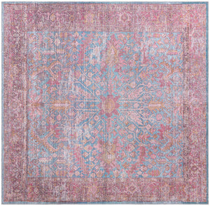 Washable Antique Blue 7' 10 x 7' 10 Mangata Square Area Rug Easy to Clean Stain Resistant & Durable Chenille Traditional Vintage Distressed Carpet for Sale at Rug Engine